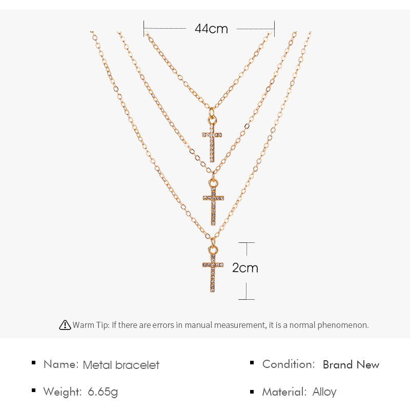 New Diamond Multi-layer Cross Necklace Exquisite Full Diamond Retro Three-layer Clavicle Chain display picture 2