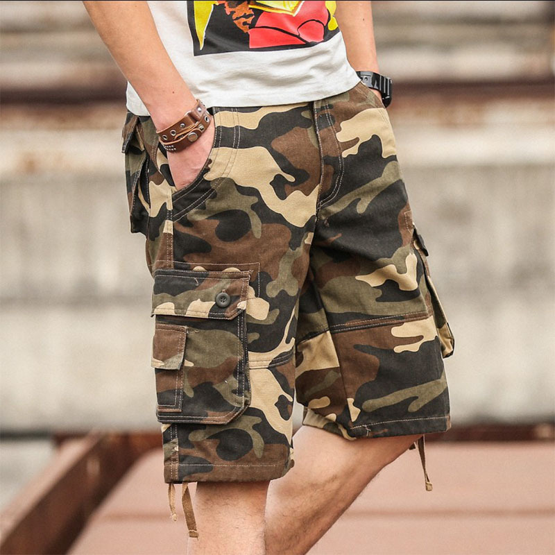 Cross-border AliExpress pantalones de camuflaje de los hombres pantalones casuales quinto medio pantalones de los hombres sueltos mono multi-bolsillo quinto pantalones