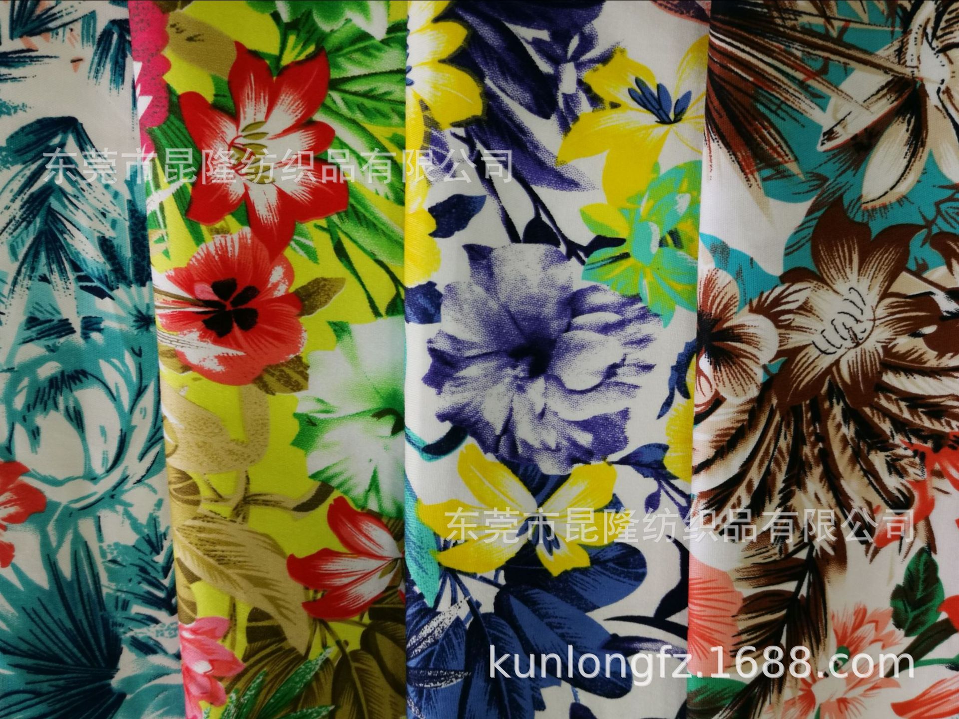 全棉弹力细斜纹印花布 夏威夷大叶子印花面料 缎纹印花布