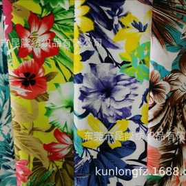 全棉弹力细斜纹印花布 夏威夷大叶子印花面料 缎纹印花布