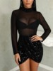 Sequin perspective Hip Wrap nightclub skirt