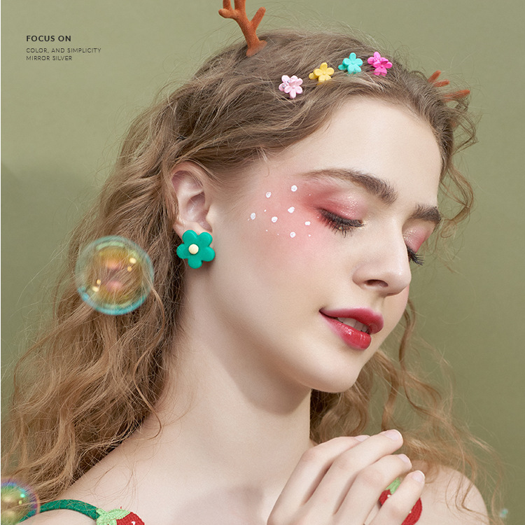 Korea's Simple And Cute Girl Candy Color Matching Flower Earrings display picture 10