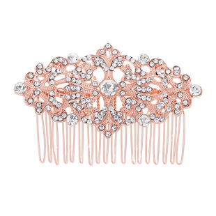 Cross-border Hot Selling Bride Jewelry European and American Symmetrical Style Hair Comb and Comb Rose Golden Rhinestone Hair Headwear