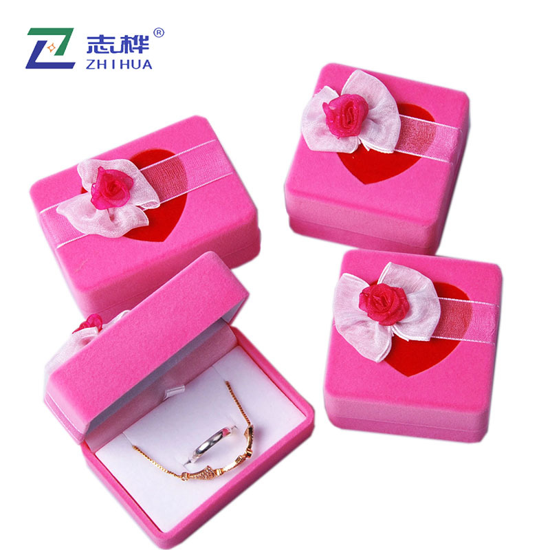 首饰盒 植绒戒指盒 粉色系列纱花戒指项链吊坠盒首饰饰品包装盒