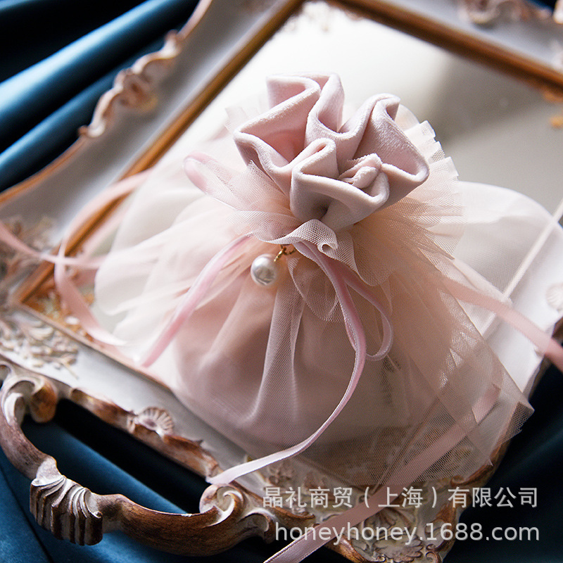 丝绒礼物喜糖束口袋福袋派对结婚伴手礼满月开业生日活动礼品袋粉