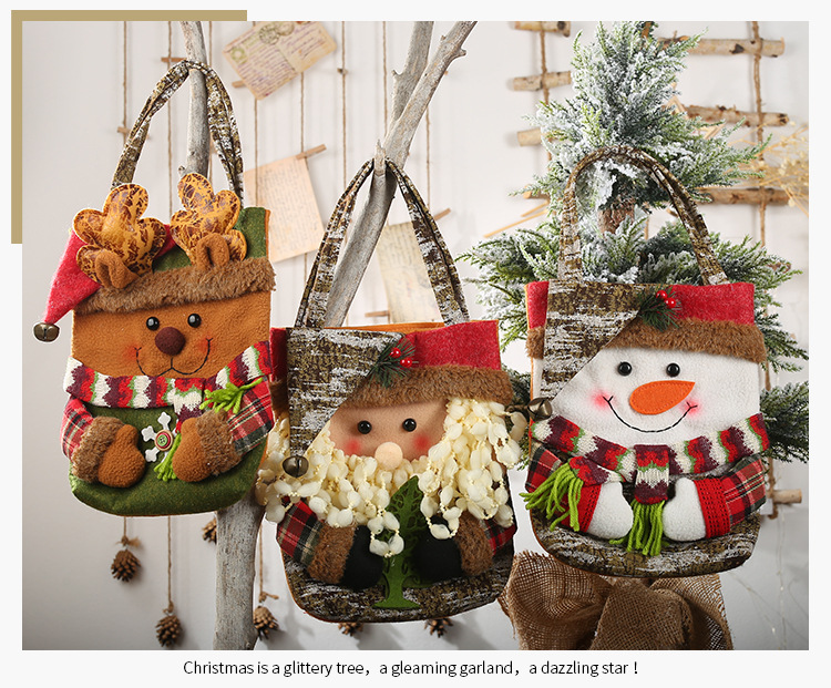 New Christmas Decoration Supplies 19 Imitation Bark Gift Bag Creative Three-dimensional Elderly Snowman Deer Gift Bag display picture 6