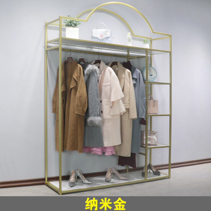 服装店展示架落地式女装多功能金色简约多层陈列组合挂衣服货架子