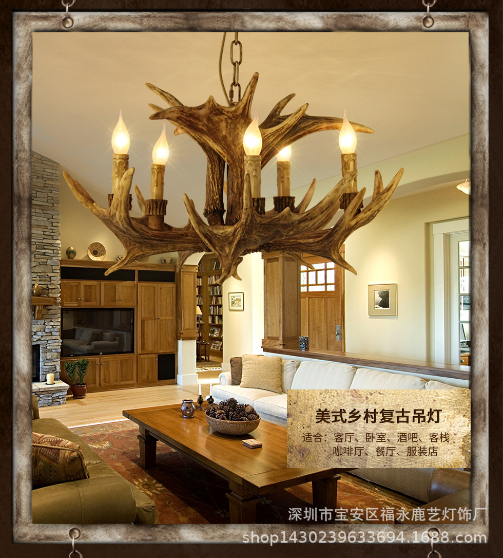 美式乡村复古鹿角吊灯北欧客厅餐厅吊灯酒吧咖啡厅服装店灯具-阿里巴巴