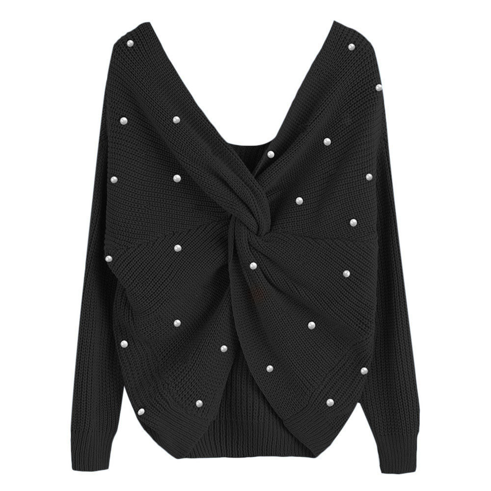 Suéter de Punto con Cuello en V y Espalda con Perlas para Mujer, Otoño/Invierno 2026, Éxito de Ventas en Amazon