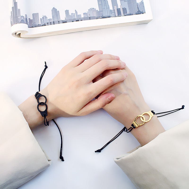 Punk Handcuffs Leather Cord Braided Bracelet Wholesale display picture 2