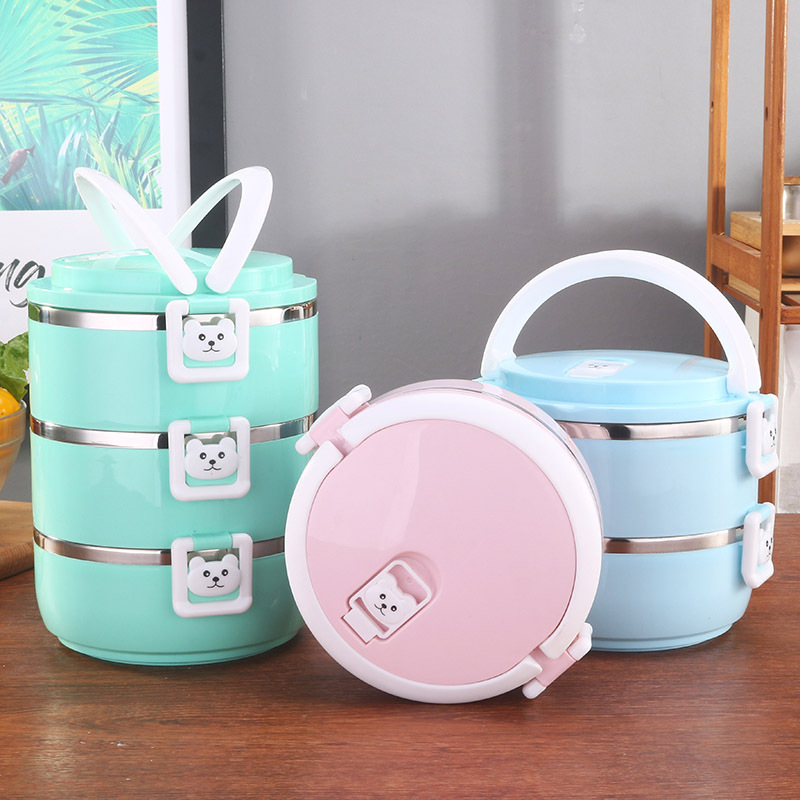 不锈钢卡通饭盒不锈钢便当盒多层三层学生保温桶厂价直销批发定制|ms