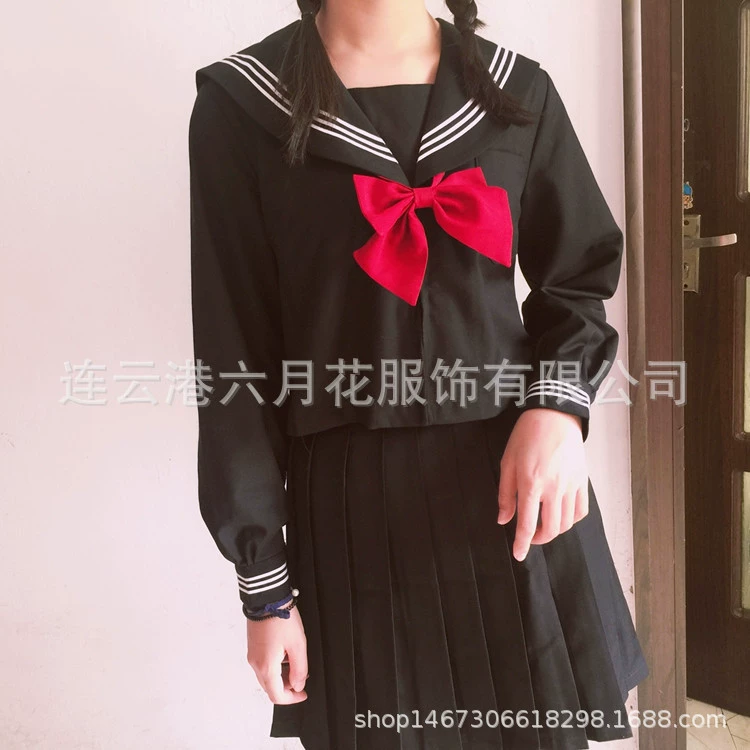 JK Sailor Uniform (June Flower God) Diablo Girl Waterman Academy — Black & White, Mini and Long Skirt Options