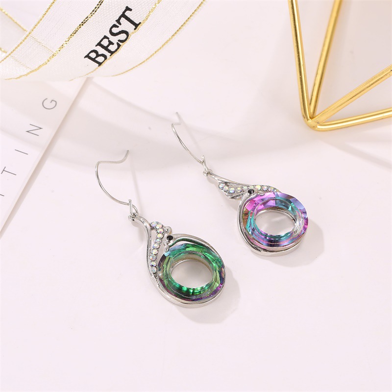 Fashion Ethnic Style Colorful Crystal Peacock Gradient Earrings Creative Jewelry Wholesale Nihaojewelry display picture 1