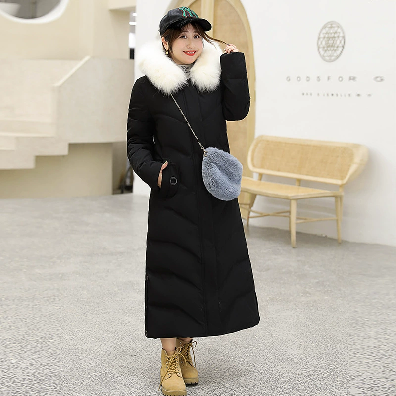 Новое пальто выше колена с перьями, Женская длинная приталенная пуховая куртка для полных девочек, модная куртка больших размеров с защитой от холода