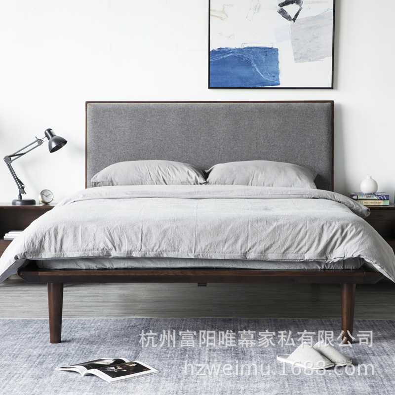 Bo Rui Modern minimalist Solid wood bed Northern Europe Style Furniture backrest Soft roll 1.8m15 Double bed frame