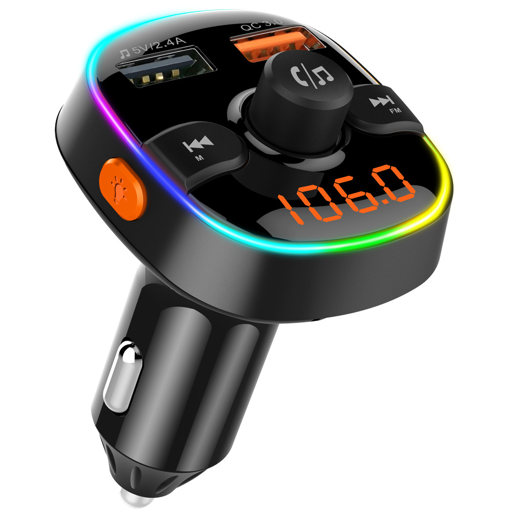 QC3.0 Fast Charging Car Bluetooth MP3 Player Car FMTransmitter Colorful Atmosphere Light Display