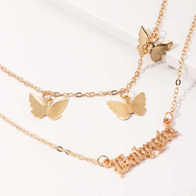 Nz1605 Croix-transfrontalier Européen Et Américain Bijoux De Mode Personnalisé En Métal Trois-dimensions Papillon Pendentif Double-couche Babygirl Collier display picture 4