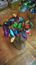 7厘米仿真蝴蝶塑料插桿款蝴蝶PVC扦插花卉裝飾園藝