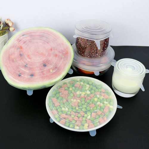 6 pieces of silicone fresh-keeping lids, silicone bowl lids, silicone plastic wrap, microwave oven lids, stretch lids, elastic sealing lid sets