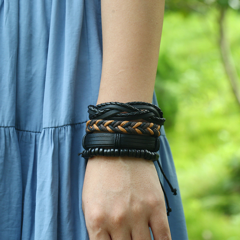 Wooden beads suit bracelet diy wax thread woven bracelet men leather jewelry