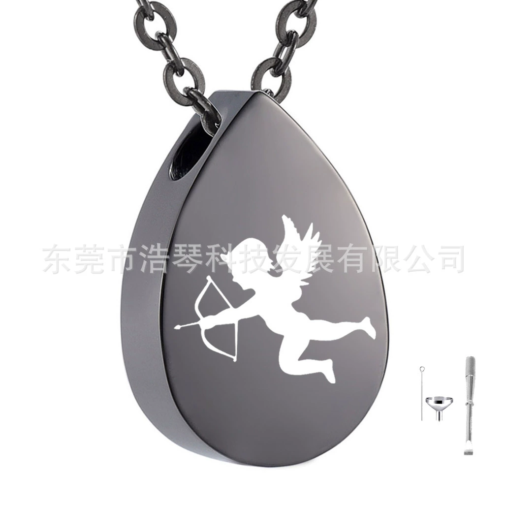 Открытая Черная вода капли-образный Купидон пепельное шкатулка кулон памятные ПЭТ пепельное ожерелье флакон духов кулон