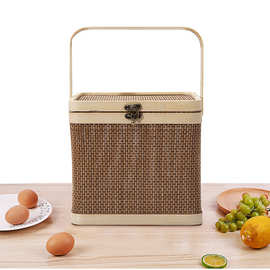 供应方形竹编礼品折叠篮子 水果月饼竹篮礼盒家用收纳框脏衣篮