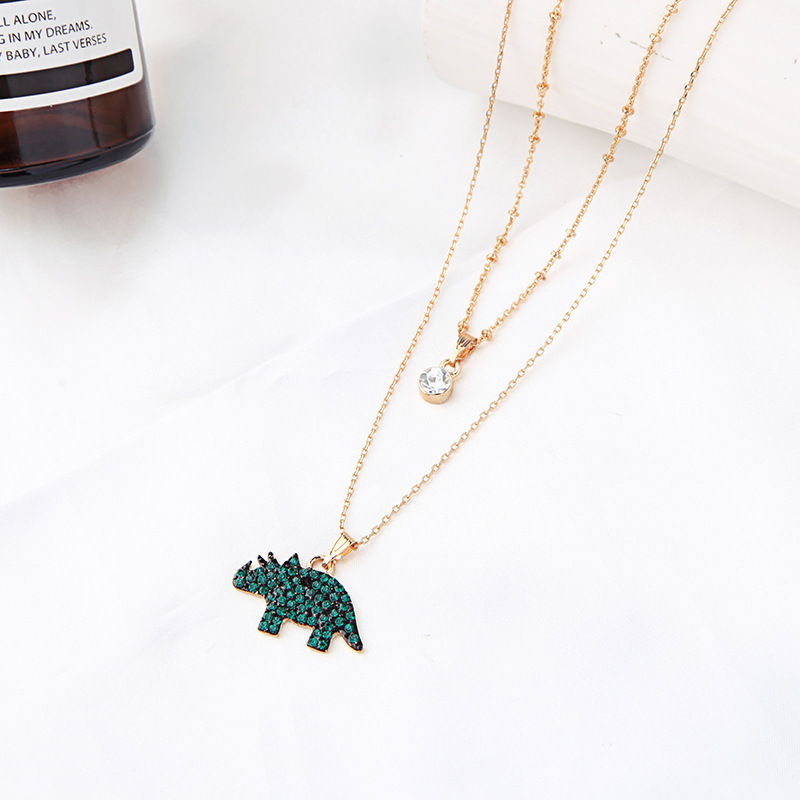 Creative Cute Little Rhino Clavicle Chain Female Fashion Temperament Double Crystal Diamond Net Red Necklace display picture 9