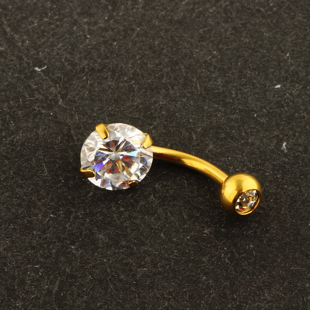 New Small Navel Ring with CZ Gem Stainless Steel Belly Button Piercing Jewelry Peach Fashion detail image 14