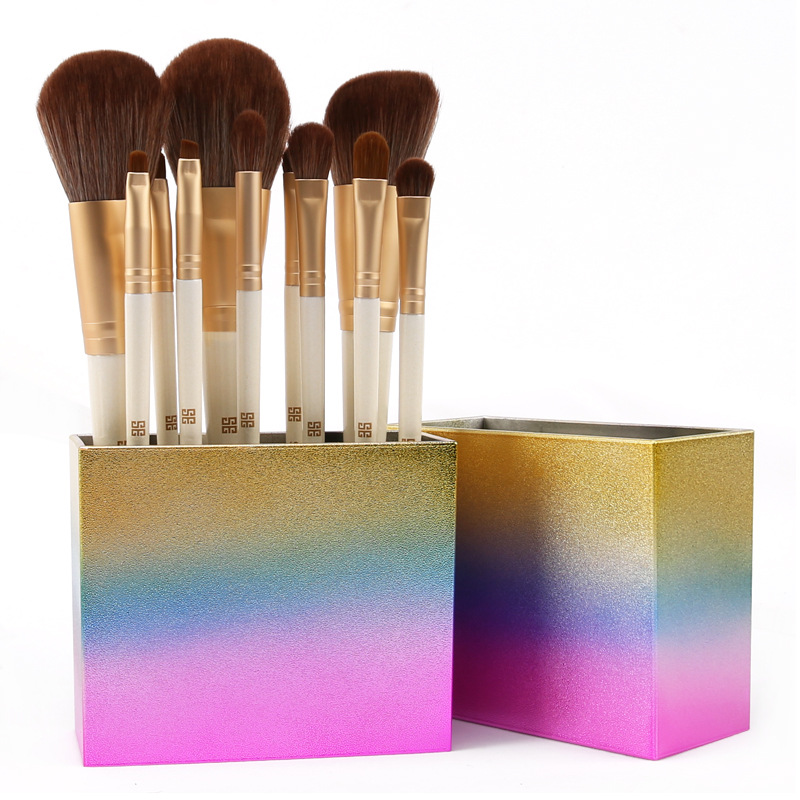 new cosmetic brush tube colorful gradient plastic makeup brush storage bucket square storage display tube wholesale