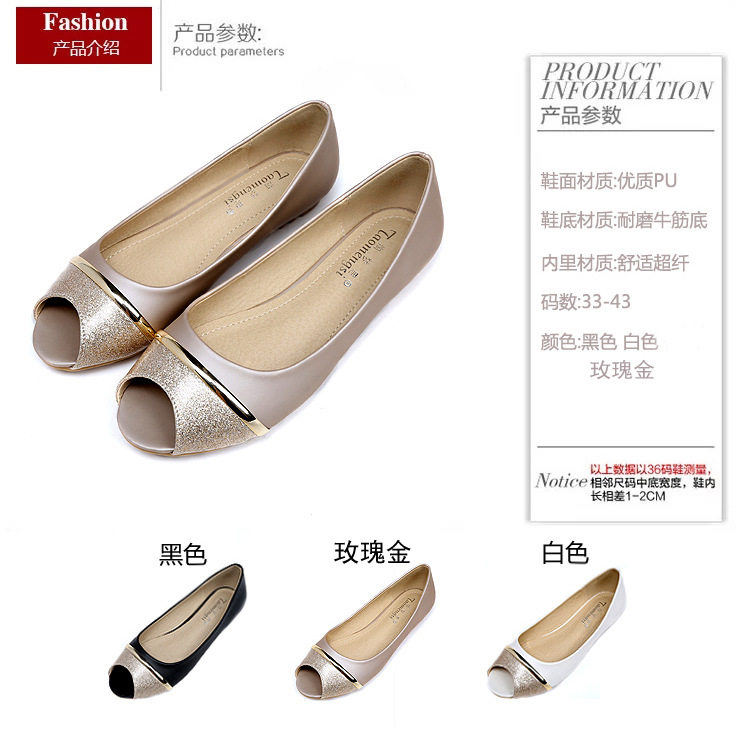 Giày bệt nữ mũi cá peep-toe đế chống trơn, kiểu Hàn, gót thấp 1–3 cm — Màu trắng, Màu đen, Vàng địa phương chi tiết 4