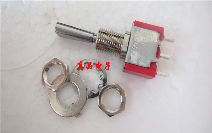 泰科Tyco 1349钮子开关 2A250V 3脚双边复位摇头开关 孔径6MM