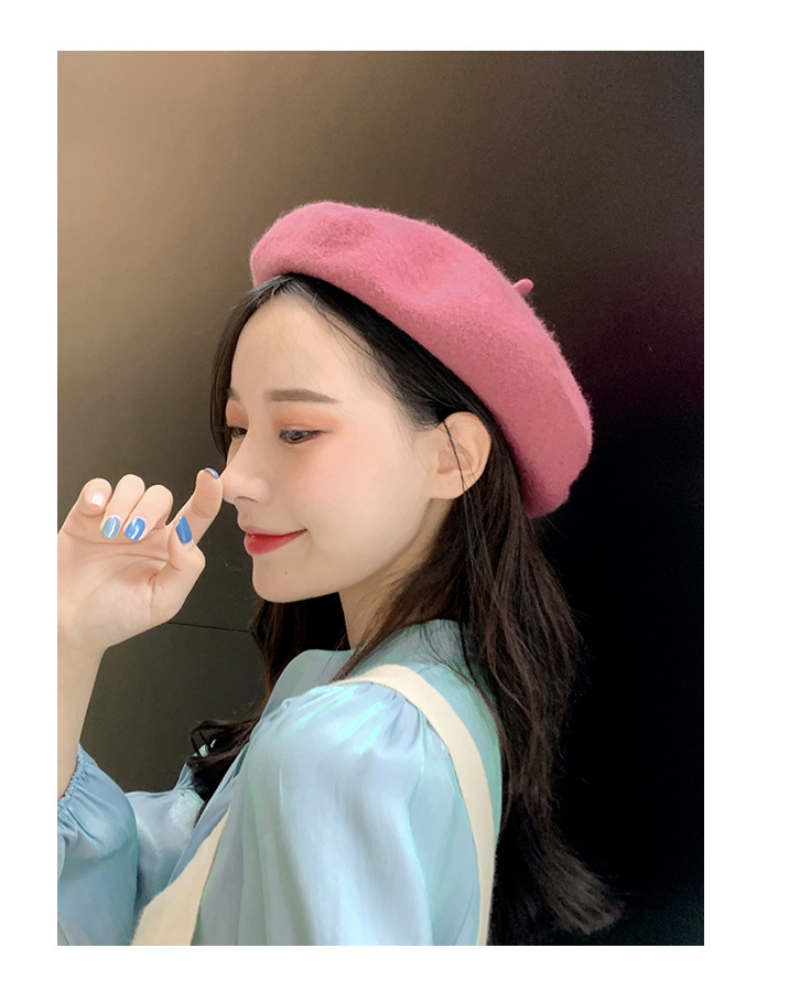 105g Weight Beret Hat Hats Type Daily Occasion Woolen Material Solid Color Pattern Winter, Spring, Autumn Season Women's Gender Plush Design Korean Style Style Eaveless Rim Women's Korean Style Solid Color Plush Eaveless Beret Hat 18