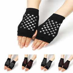 水兵舞鉚釘手套露指手套毛線手套春秋黑色半指手套男女演出手套女