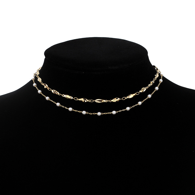 6g Weight Necklace Classification Anniversary, Business, Travel Occasion Women'S Gender Gold Color Fashion Multilayer Pearl Glossy Copper Necklace Wholesale 5