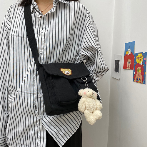 Korean ins cute little bear vintage style crossbody bag Japanese style Harajuku girl chic soft girl shoulder canvas bag