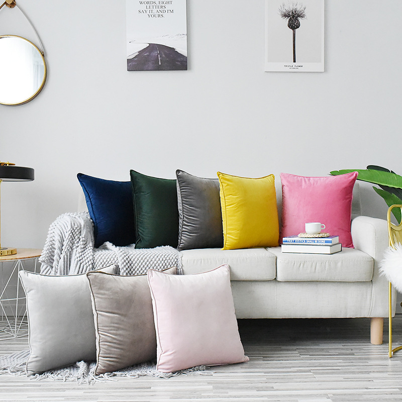 Northern Europe Simplicity Velvet Solid Hemming Pillowcase Flannel Pillows Office sofa Lumbar pillow Excluding
