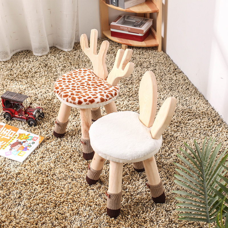Northern Europe originality Simplicity solid wood stool Cute baby chair Washable children Cartoon Animal stool