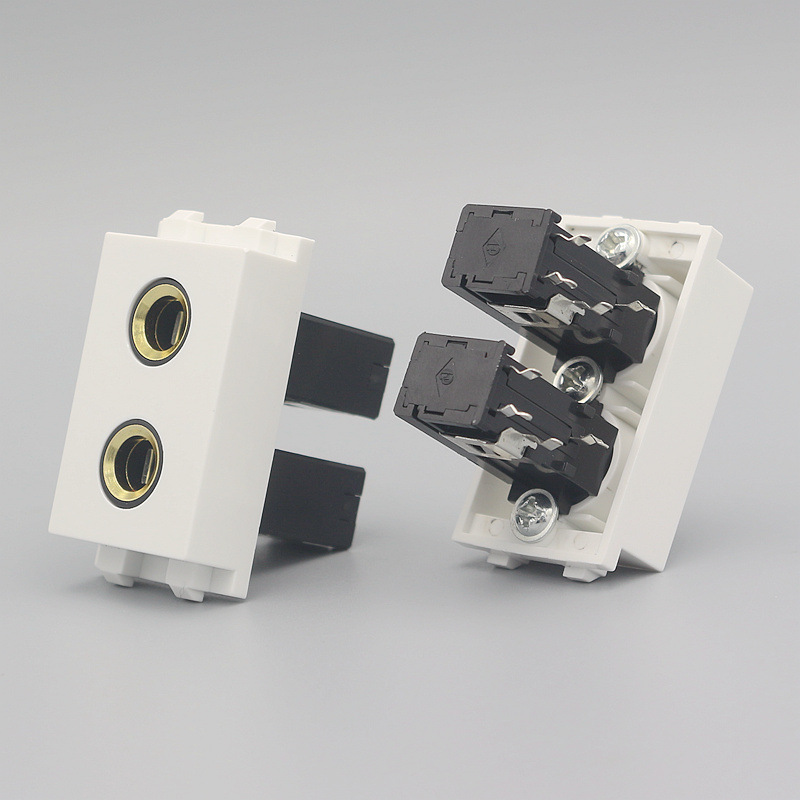 128型双口话筒模块 焊接二双孔6.35麦克风话筒多媒体面板地插模块