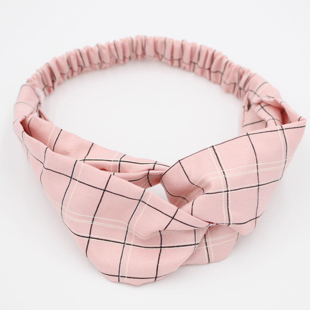 Retro Color Matching Checkered Striped Fabric Cross Wash Face Headband Wholesale display picture 20