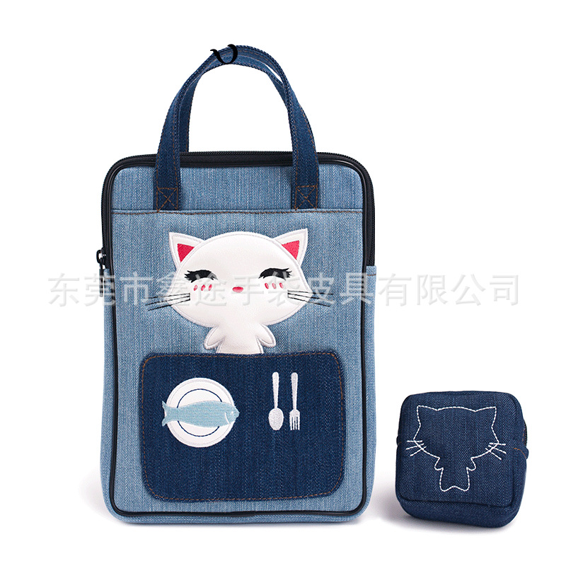 Factory Customized Bubble Wrap Waterproof Denim Laptop Bag Embroidered Cartoon Cute Tablet Bag