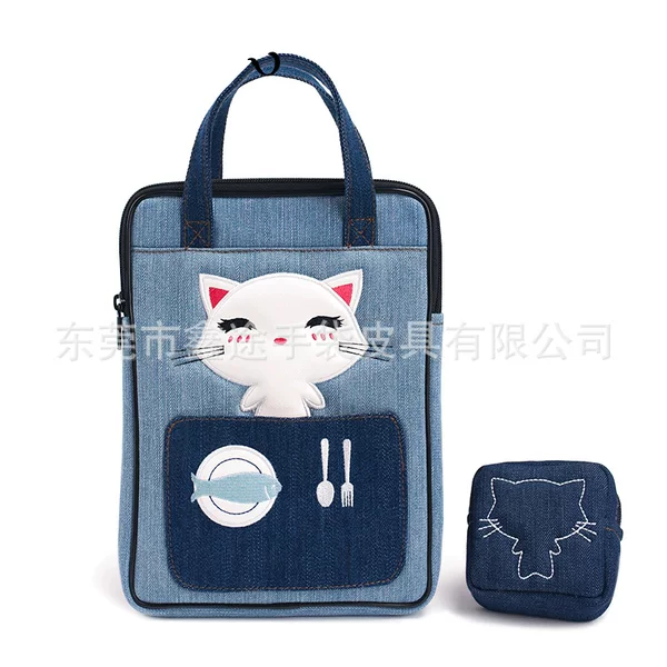 Factory Customized Bubble Wrap Waterproof Denim Laptop Bag Embroidered Cartoon Cute Tablet Bag