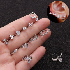 AliExpress Best Selling Micro-Inlaid Zirconia Small Ear Button Cartilage Piercing Ring European and American Foreign Trade Jewelry Cross-Border Supply