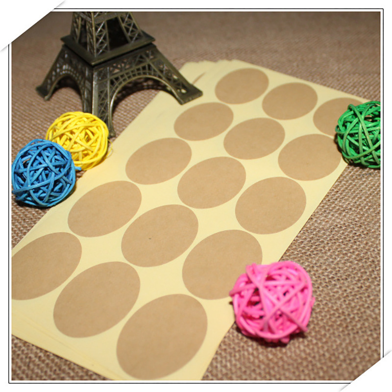 椭圆3X4cm复古纯色空白椭圆形牛皮纸款 DIY烘焙封口贴 15枚入|ru