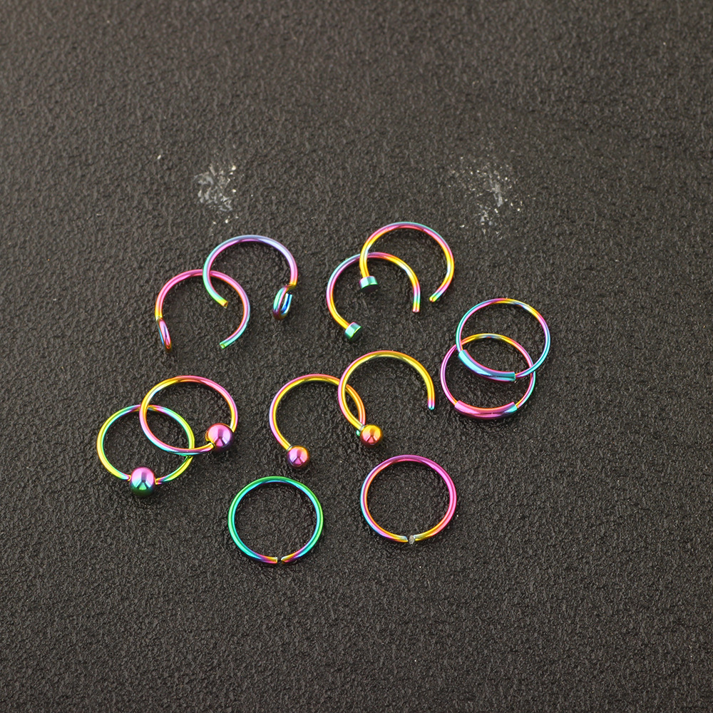 12-Pack Stainless Steel Nose Rings Nose Studs with Blessing Motif - Blue Geometric Earring Piercing Jewelry Set detail image 10
