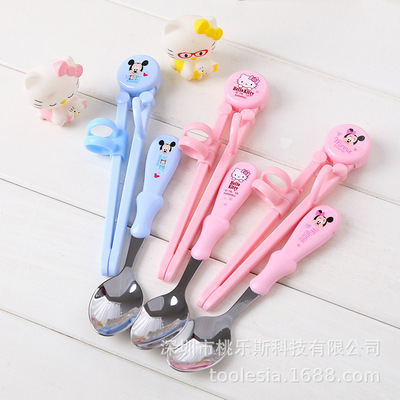 KT儿童筷子宝宝训练筷卡通可爱幼儿学习筷练习筷小孩勺子餐具套装