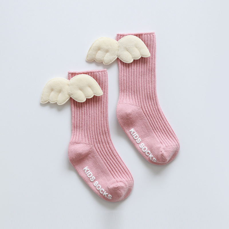 Calcetines para niños primavera y otoño estilo coreano niños y niñas a mitad de la pantorrilla Medias alas pila Calcetines bebé antideslizante piso Calcetines Niño