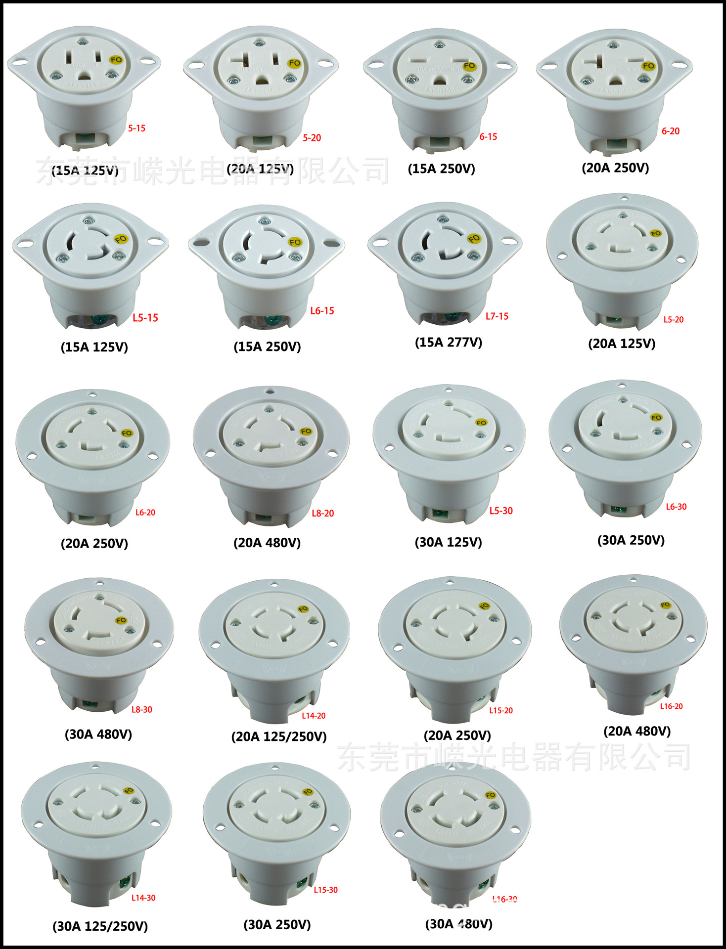 LK5515RFO NEMA5-15R直片连接器暗装插座法兰式杯型1 125VPDU