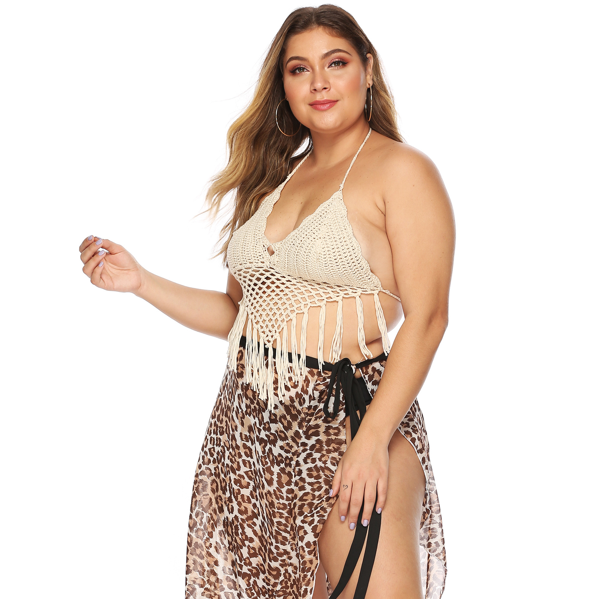 Plus size halter knit bikini swimsuit NSOY46114