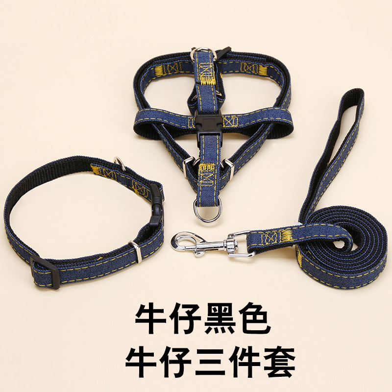 Clásico correa de pecho de vaqueros collar de tracción de perros tres piezas de fábrica de cuerda de perro venta directa productos para mascotas especiales