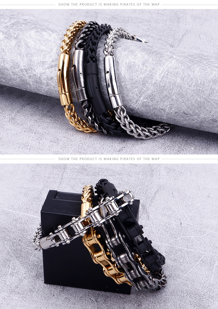 Hip-Hop Punk Geometric Stainless Steel 18K Gold Plated Men's Bracelets display picture 4